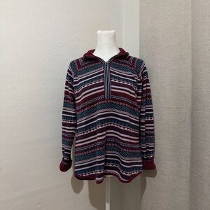 Eddie Bauer Burgundy and Blue Patterned Sweater